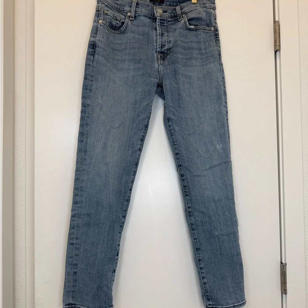 7 For All Mankind Josefina Boyfriend Light Blue Denim Jeans - Picture 6 of 9